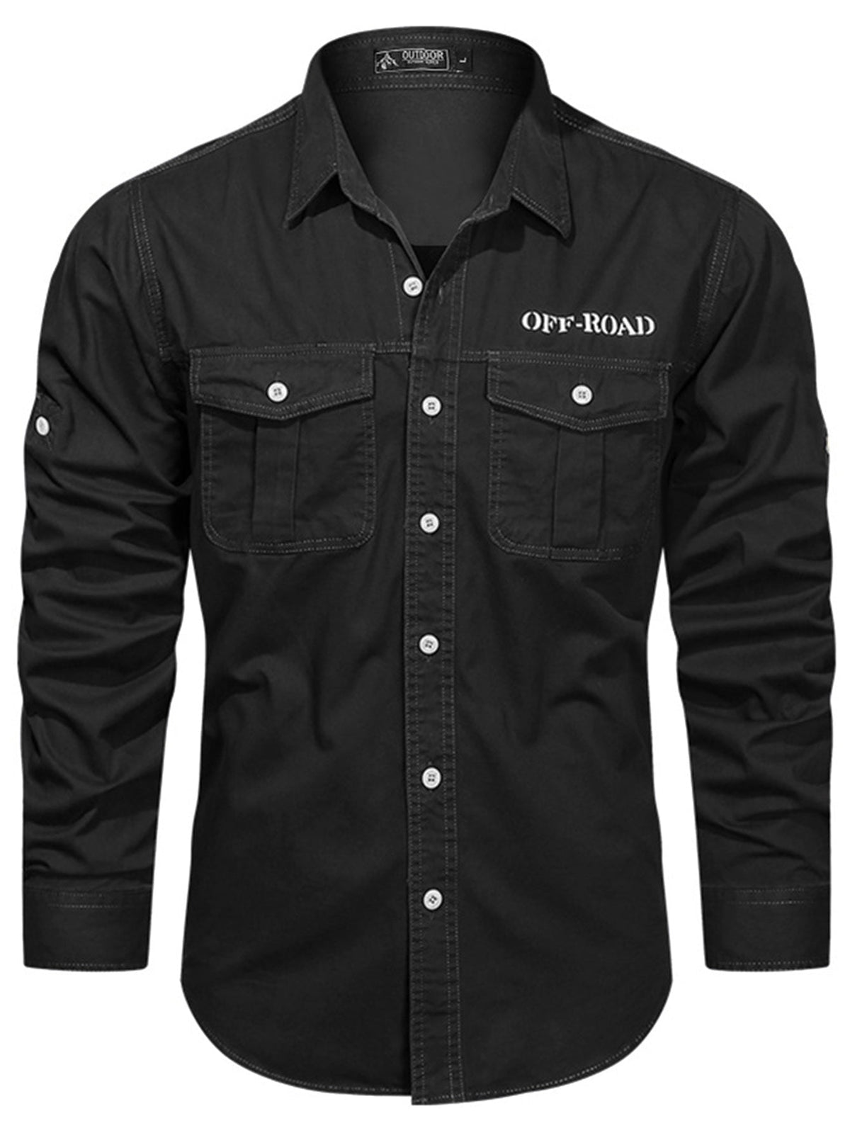 FREDD MARSHALL Men's Roll-Up Sleeve Cotton Cargo Work Shirt - Black