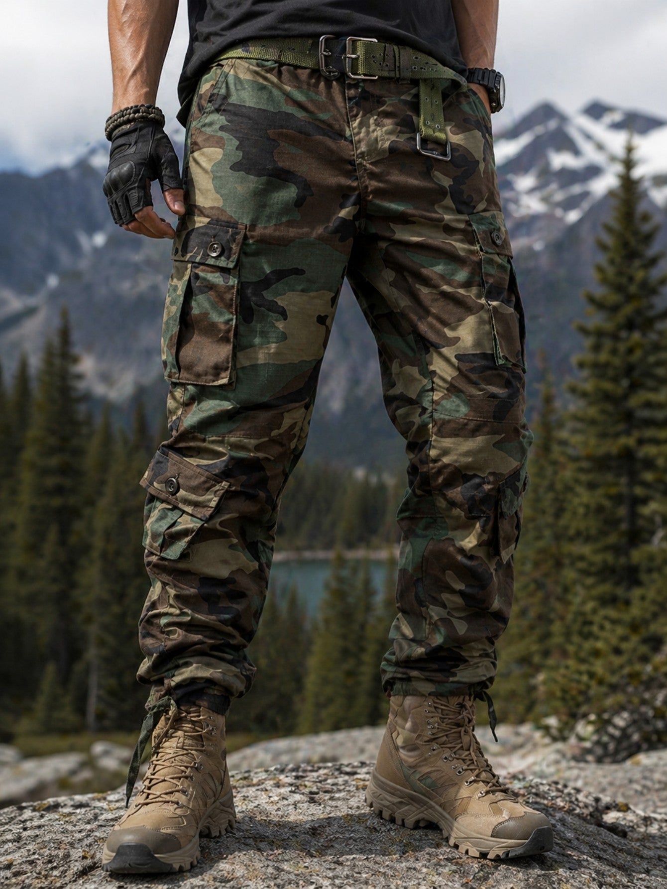 FREDD MARSHALL Men's Woodland Camo Tactical Cargo Pants - Heavy-Duty Cotton Ripstop Military Combat Trousers with Multi-Pocket Utility