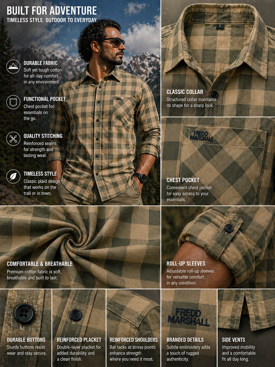 FREDD MARSHALL Men's Tactical Outdoor Shirt — Military Style, Hiking, Workwear