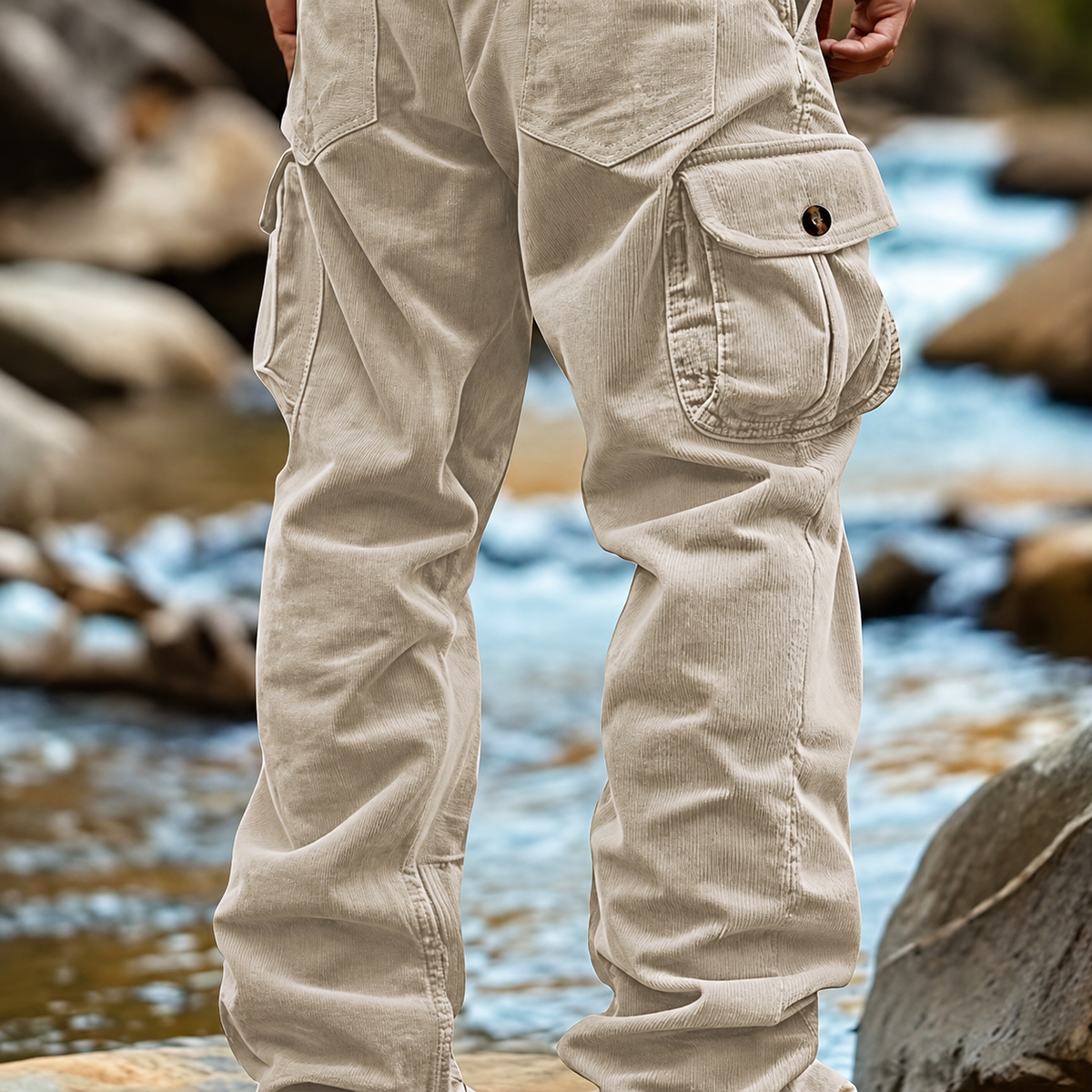 FREDD MARSHALL men's cargo pants, Beige, back view