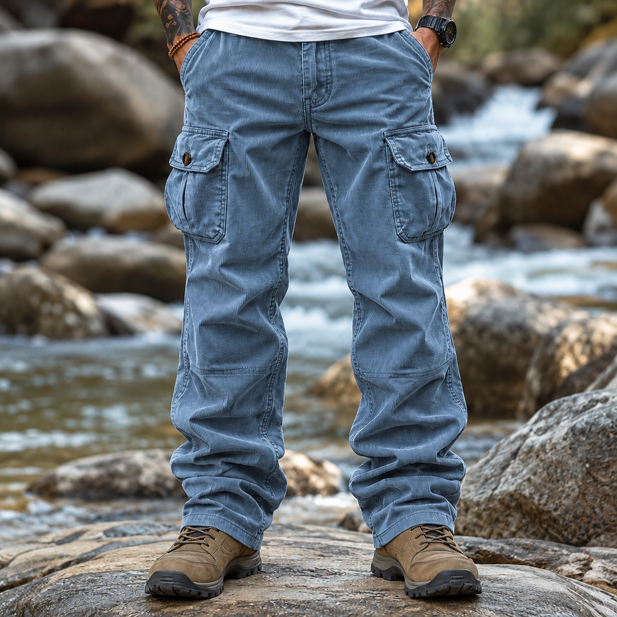 FREDD MARSHALL men's cargo pants, Sky Blue, front view
