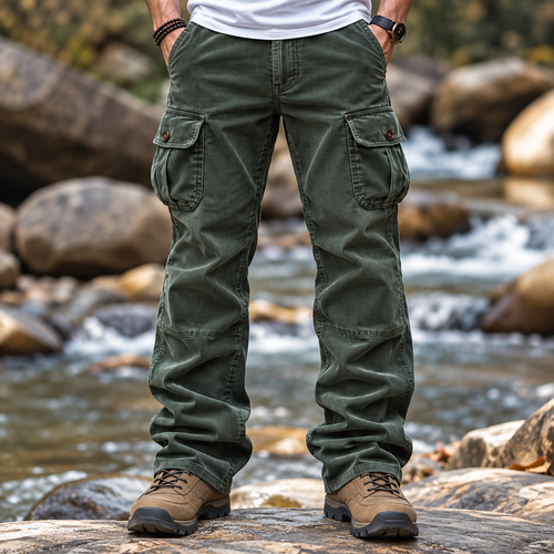 FREDD MARSHALL men's cargo pants, Army Green, front view