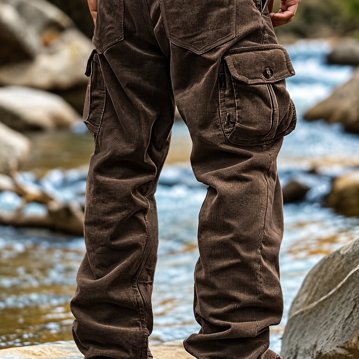 FREDD MARSHALL men's cargo pants, Coffee Color, back view