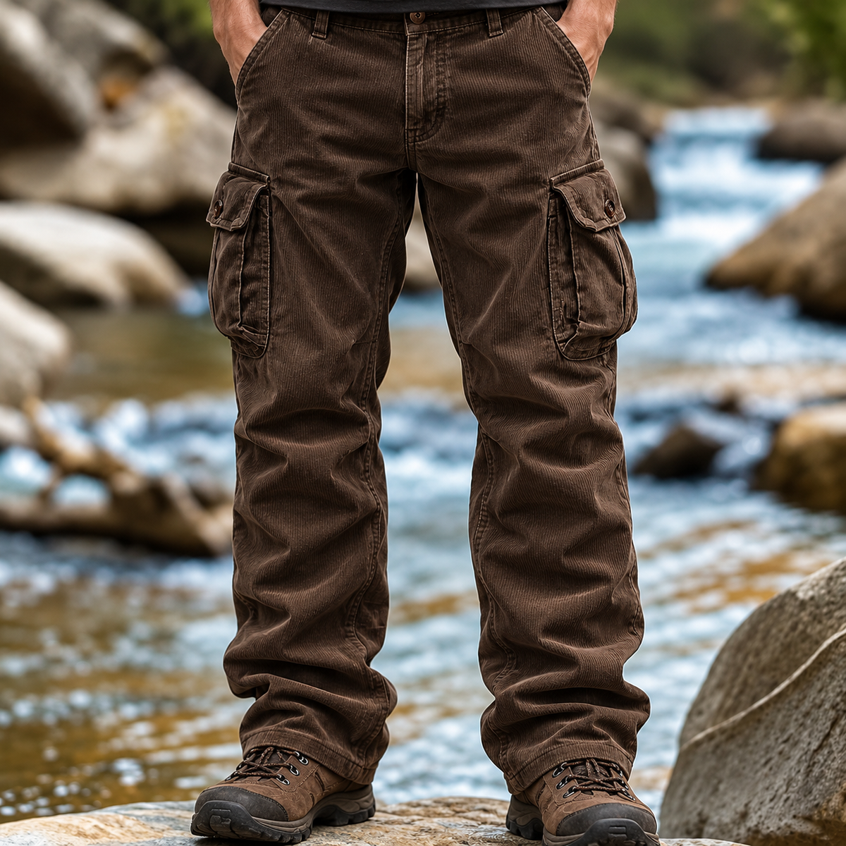 FREDD MARSHALL men's cargo pants, Coffee Color, front view