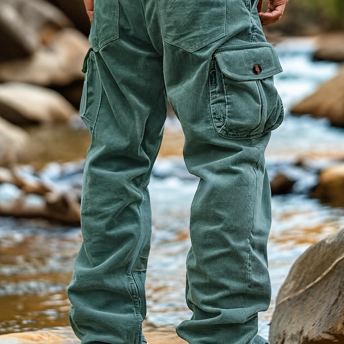 FREDD MARSHALL men's cargo pants, Dark Cyan, back view