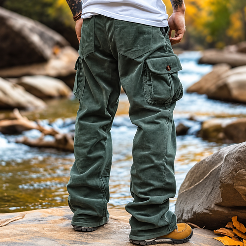 FREDD MARSHALL men's cargo pants, Army Green, back view
